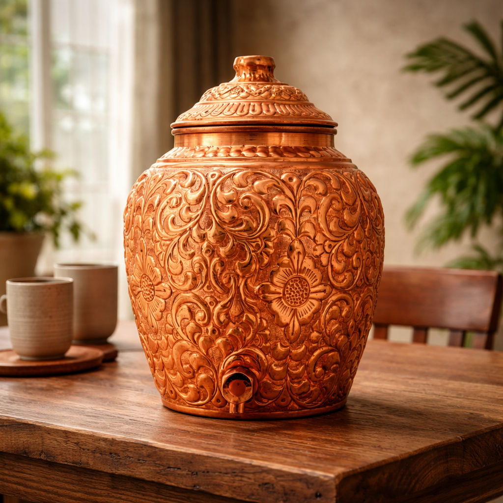 Pure Copper Water Pot Gold Embossed